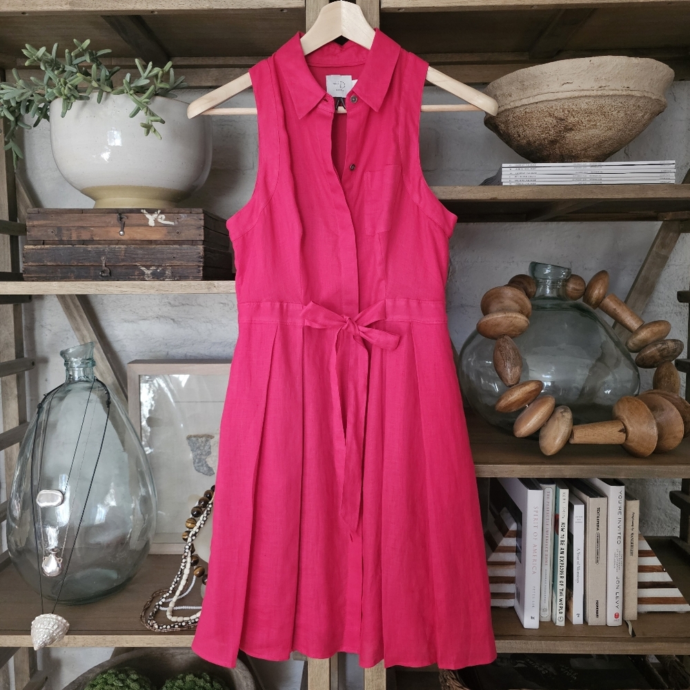 Anthropologie Printemps Linen Shirtdress Pink Linen Size 2 Preppy Garden Party